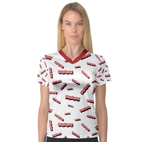 Funny Bacon Slices Pattern Infidel Red Meat V-neck Sport Mesh Tee by genx