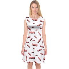 Funny Bacon Slices Pattern Infidel Red Meat Capsleeve Midi Dress by genx