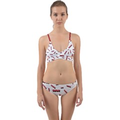 Funny Bacon Slices Pattern Infidel Red Meat Wrap Around Bikini Set by genx