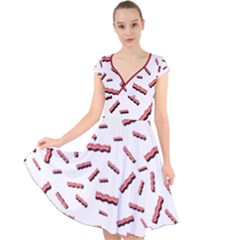Funny Bacon Slices Pattern Infidel Red Meat Cap Sleeve Front Wrap Midi Dress by genx