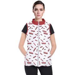 Funny Bacon Slices Pattern Infidel Red Meat Women s Puffer Vest by genx