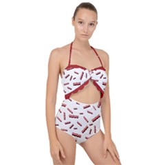 Funny Bacon Slices Pattern Infidel Red Meat Scallop Top Cut Out Swimsuit by genx