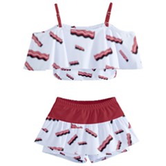 Funny Bacon Slices Pattern Infidel Red Meat Kids  Off Shoulder Skirt Bikini by genx