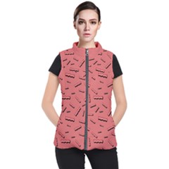 Funny Bacon Slices Pattern Infidel Vintage Red Meat Background  Women s Puffer Vest by genx