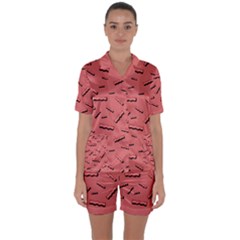 Funny Bacon Slices Pattern Infidel Vintage Red Meat Background  Satin Short Sleeve Pyjamas Set by genx