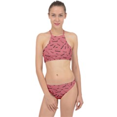 Funny Bacon Slices Pattern Infidel Vintage Red Meat Background  Racer Front Bikini Set by genx