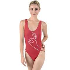 A-ok Perfect Handsign Maga Pro-trump Patriot On Pink Background High Leg Strappy Swimsuit by snek