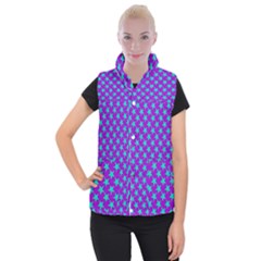 Turquoise Stars Pattern On Purple Women s Button Up Vest by BrightVibesDesign