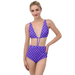 Turquoise Stars Pattern On Purple Tied Up Two Piece Swimsuit by BrightVibesDesign