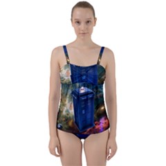 The Police Box Tardis Time Travel Device Used Doctor Who Twist Front Tankini Set by Sudhe