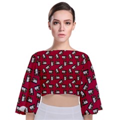 Bento Lunch Red Tie Back Butterfly Sleeve Chiffon Top