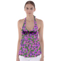 Retro Pink Purple Geometric Pattern Babydoll Tankini Top