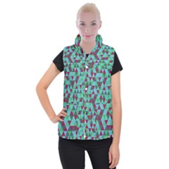 Retro Teal Green Geometric Pattern Women s Button Up Vest