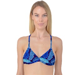 Tropical Blue Leaves Reversible Tri Bikini Top