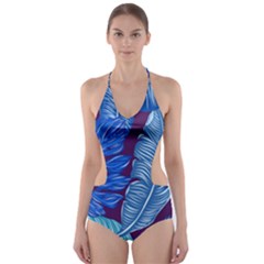 Tropical Blue Leaves Cut-out One Piece Swimsuit