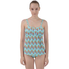 Cotton Candy Pattern Aqua 3d Twist Front Tankini Set by snowwhitegirl