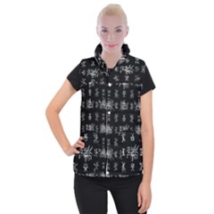 Black And White Ethnic Design Print Women s Button Up Vest by dflcprintsclothing