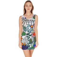 Moon And Flowers Abstract Bodycon Dress by okhismakingart