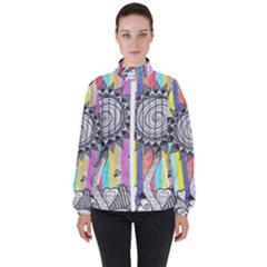 Striped Flower Women s High Neck Windbreaker by okhismakingart