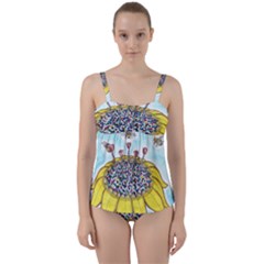 Bees At Work In Blue  Twist Front Tankini Set by okhismakingart