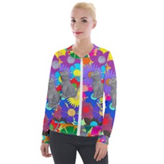 Floral Cat Velour Zip Up Jacket by okhismakingart