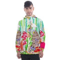 Iguana And Mushrooms Men s Front Pocket Pullover Windbreaker by okhismakingart