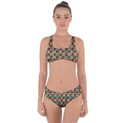 Roses Yellow Plaid Criss Cross Bikini Set