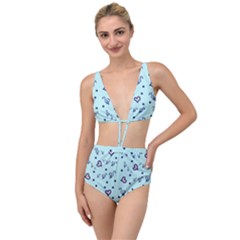 Duck Family Blue Pink Hearts Pattern Tied Up Two Piece Swimsuit