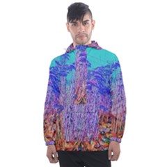 Sedum And Turquoise Men s Front Pocket Pullover Windbreaker by okhismakingart