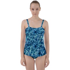 Queen Annes Lace In Neon Blue Twist Front Tankini Set by okhismakingart