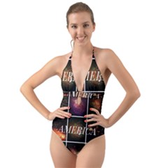 America Halter Cut-out One Piece Swimsuit by okhismakingart