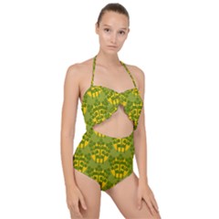 Texture Plant Herbs Green Scallop Top Cut Out Swimsuit by Mariart