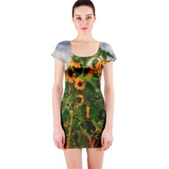 Sunflowers Short Sleeve Bodycon Dress by okhismakingart