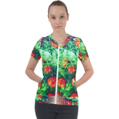 Intense Flowers Short Sleeve Zip Up Jacket by okhismakingart