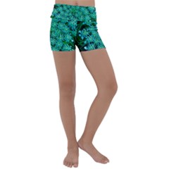 Turquoise Queen Anne s Lace Kids  Lightweight Velour Yoga Shorts by okhismakingart