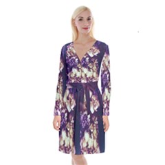 Soft Purple Hydrangeas Long Sleeve Velvet Front Wrap Dress by okhismakingart