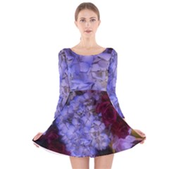 Hydrangea Arrangement Ii (blue Tint) Long Sleeve Velvet Skater Dress by okhismakingart