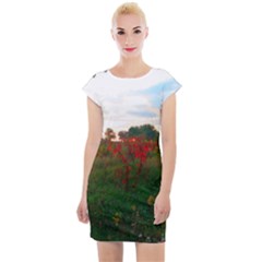 Red Weeds Cap Sleeve Bodycon Dress by okhismakingart