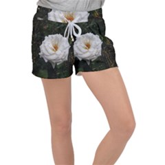 White Smooth Rose Women s Velour Lounge Shorts by okhismakingart