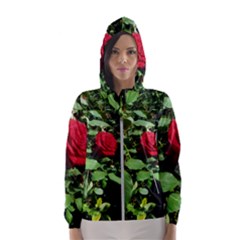 Deep Red Rose Women s Hooded Windbreaker by okhismakingart