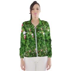 Red And White Park Flowers Women s Windbreaker by okhismakingart