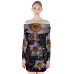 Light Purple Blossoms Long Sleeve Off Shoulder Dress by okhismakingart