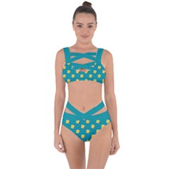 Toast With Cheese Pattern Turquoise Green Background Retro Funny Food Bandaged Up Bikini Set  by genx