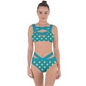 Toast With Cheese Pattern Turquoise Green Background Retro funny food Bandaged Up Bikini Set  View1