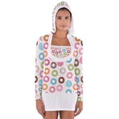 Donut Pattern With Funny Candies Long Sleeve Hooded T-shirt by genx