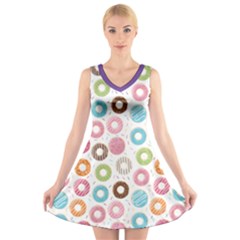 Donut Pattern With Funny Candies V-neck Sleeveless Dress by genx