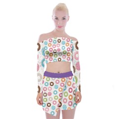 Donut Pattern With Funny Candies Off Shoulder Top With Mini Skirt Set by genx