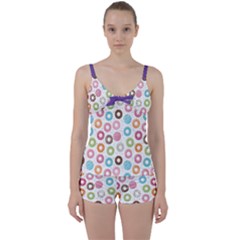 Donut Pattern With Funny Candies Tie Front Two Piece Tankini by genx
