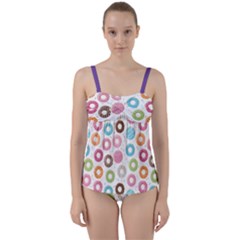 Donut Pattern With Funny Candies Twist Front Tankini Set by genx