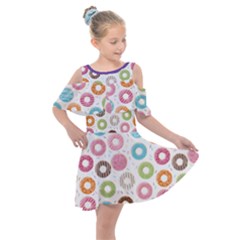 Donut Pattern With Funny Candies Kids  Shoulder Cutout Chiffon Dress by genx